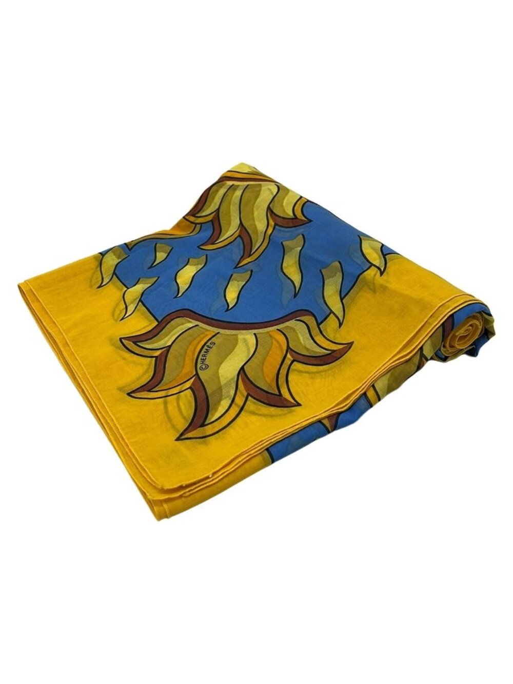 Hermes Shawl Yellow Blue Orange Sun Cotton Scarf